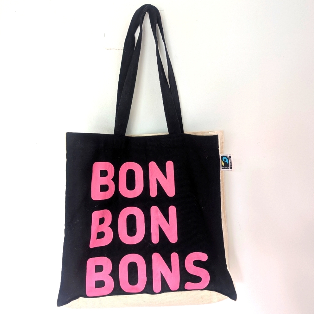 SQUISH Candies "BON BON BONS" Canvas Black and Pink Tote Bag